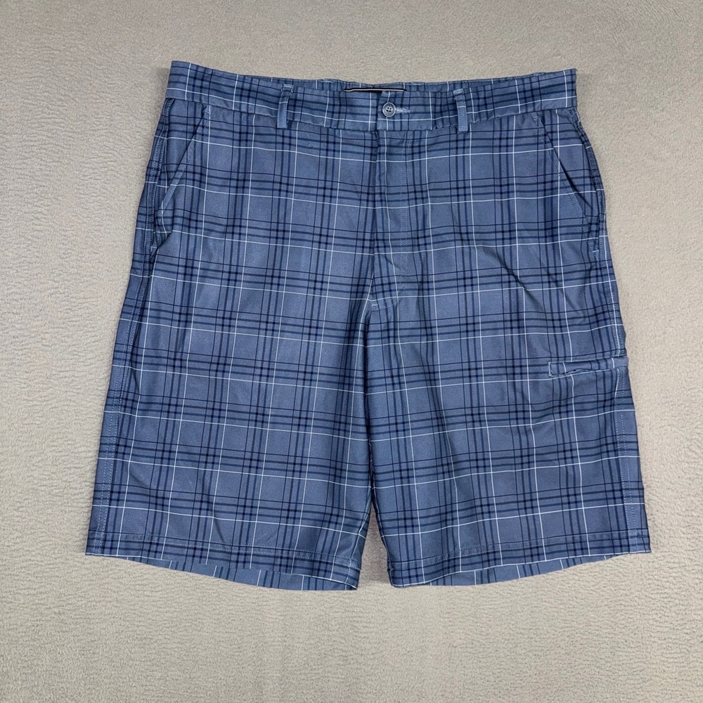 Pebble Beach Golf Shorts Mens 36 Blue Check Plaid Performance Stretch Flat Front